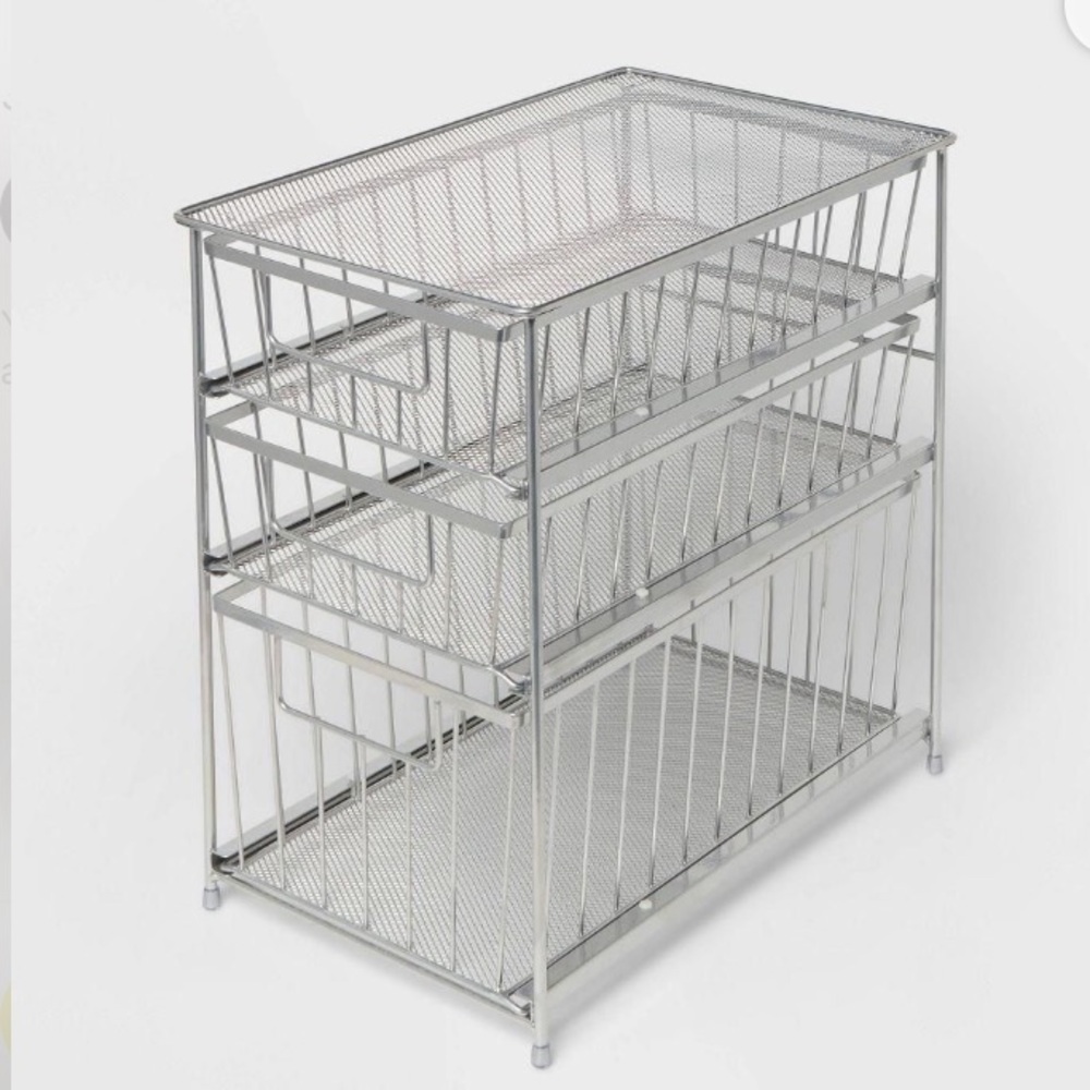 NWT Bright room 3 tier Silver Metal Mesh Storage Organizer